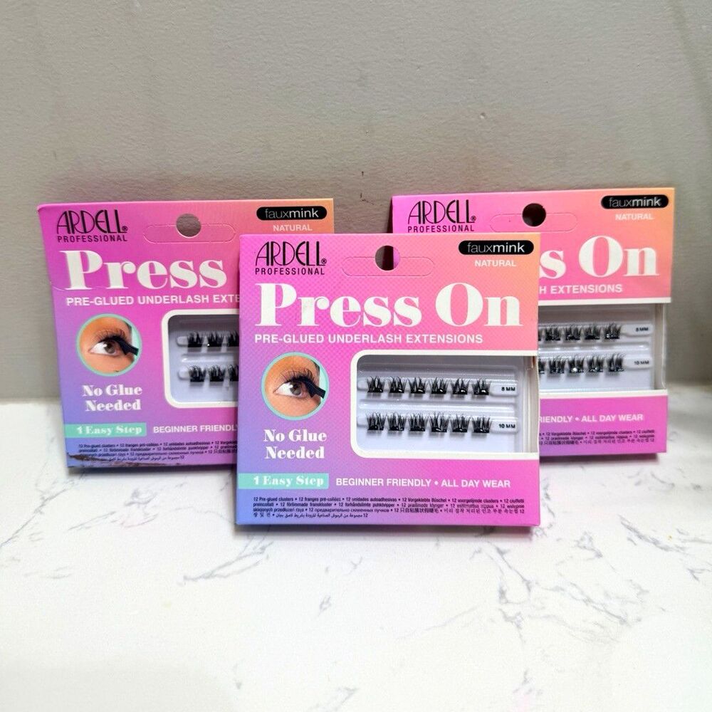 Bundle 3 Ardell Press On Faux Mink Pre-Glued Underlash Extensions Natural